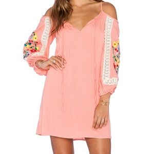 Lara open shoulder dress coral embroidery
